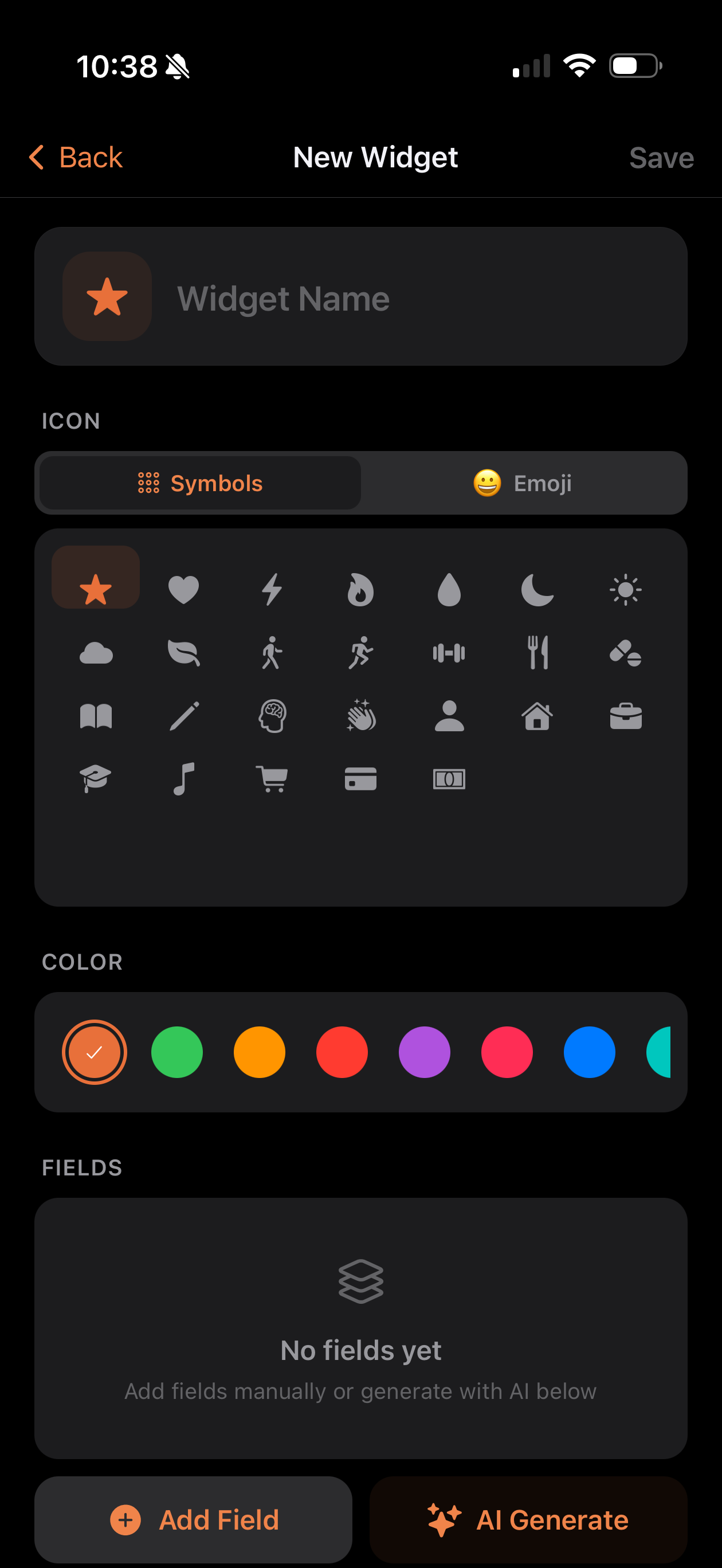 DayForm widget builder with icons and colors