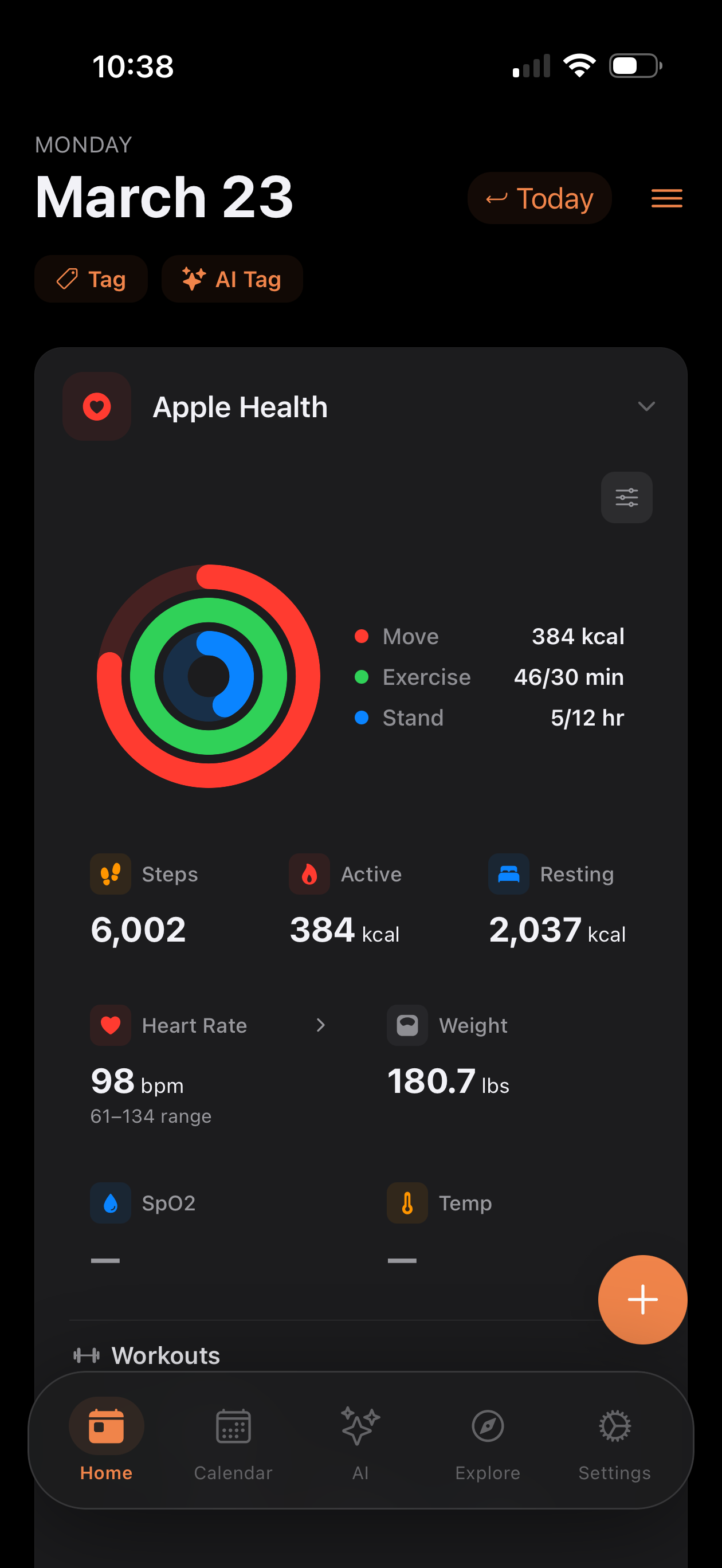 Apple Health integration with activity rings